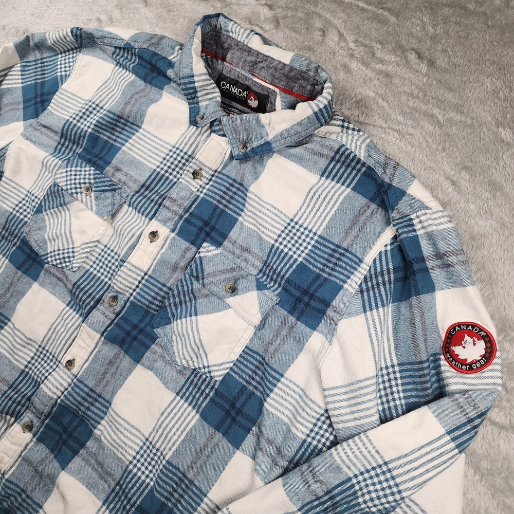 Canada Weathergear Shirt Mens 2XL Blue Plaid‎ Flannel Long Sleeve Button Up